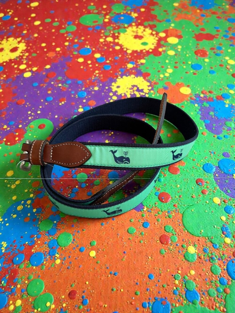 VINTAGE Men’s Whale Print Embroidered Belt Size 48